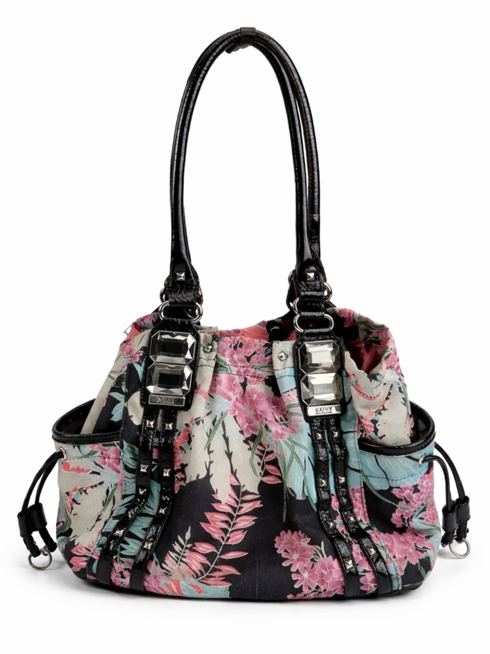 Kathy Van Zeeland Floral Vintage Y2K Patent Leather Shoulder Bag Tote